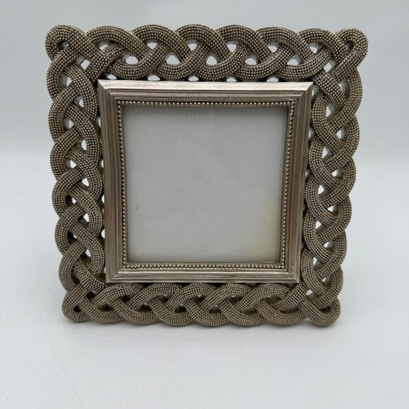 Cynthia Rowley NY Champagne Gold Braided Tabletop Picture Frame Fits 4" x 4" tre - Picture 1 of 9